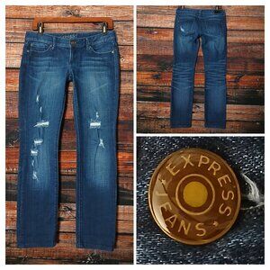 Express Hipster Jeans 4 Low Rise Slim Straight Distressed Dark Wash Denim '09